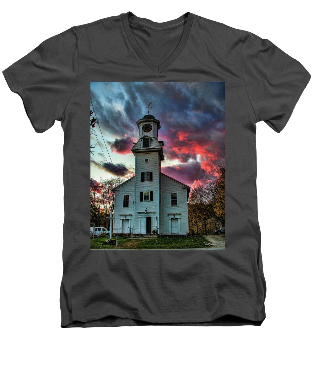 Vermont Men's V-Neck T-Shirt featuring the photograph Fire and Brimstone by Tim Kathka