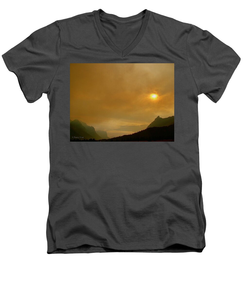 Fire Men's V-Neck T-Shirt featuring the photograph Fire and Sun by Tracey Vivar
