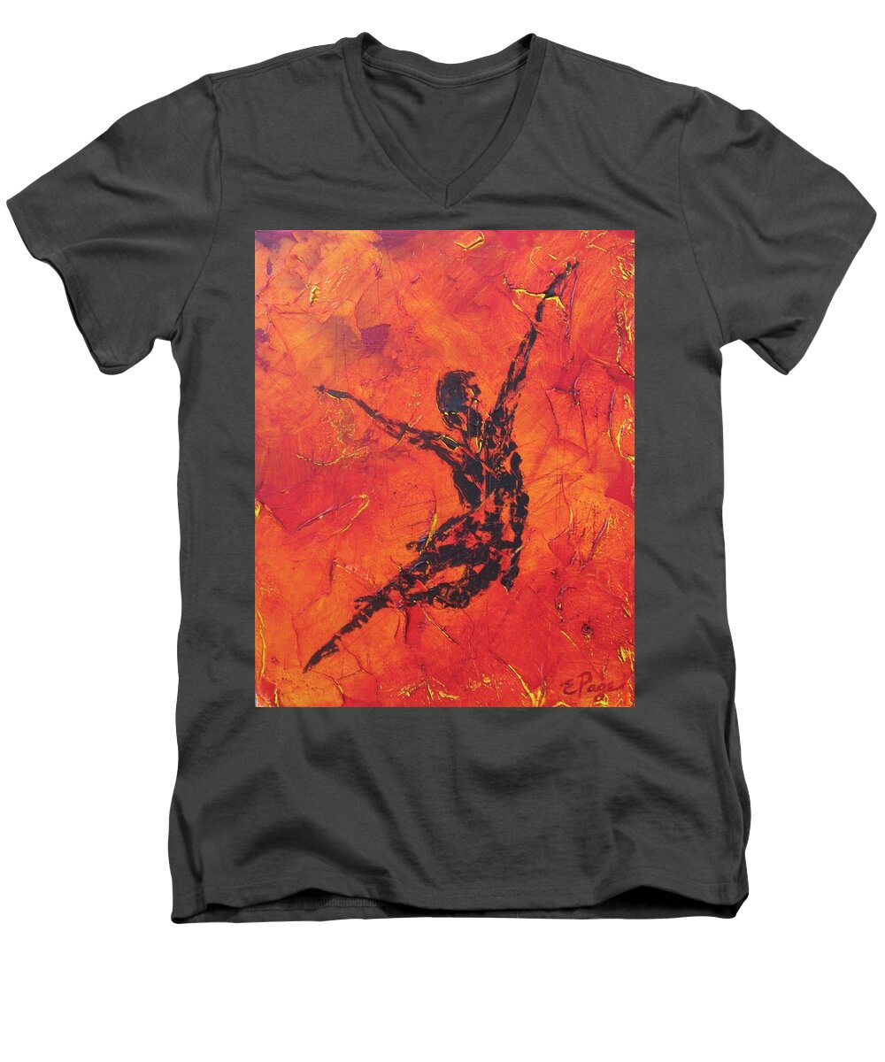 Dance Men's V-Neck T-Shirt featuring the painting Fire Dancer by Emily Page
