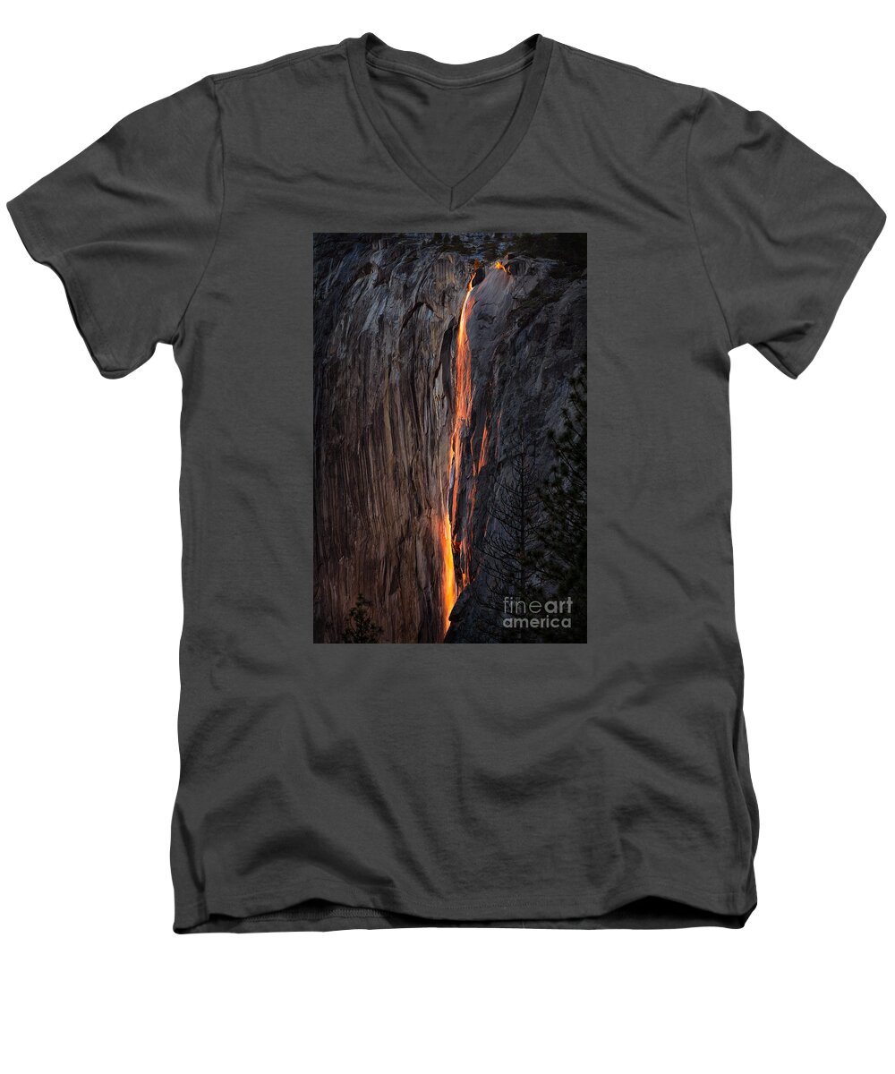 Yosemite Men's V-Neck T-Shirt featuring the photograph Fire Fall by Anthony Michael Bonafede