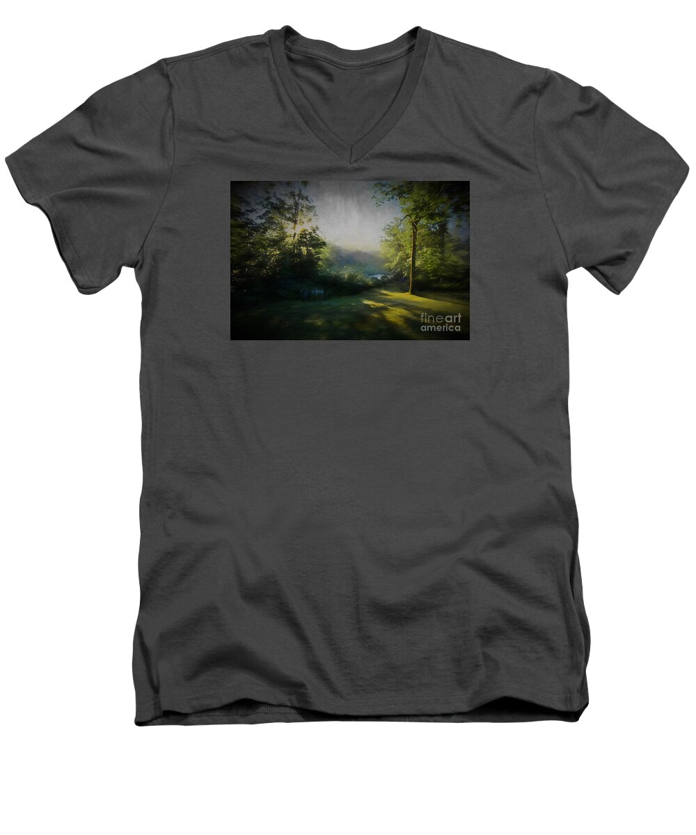 First Sun Men's V-Neck T-Shirt featuring the painting First Sun by Mim White