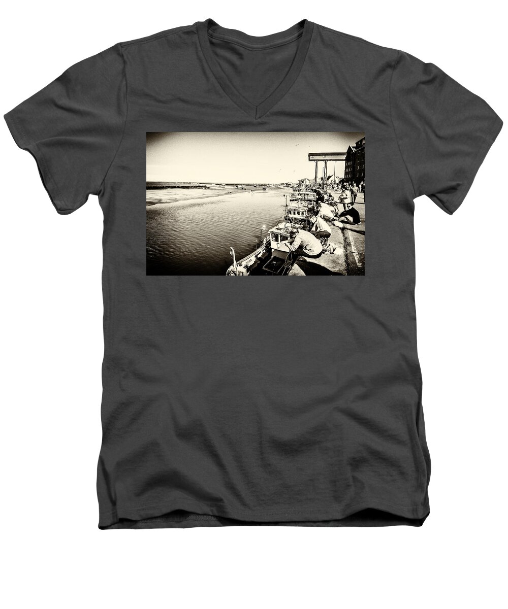Boats Men's V-Neck T-Shirt featuring the photograph Fishing for Crabs by Nick Bywater