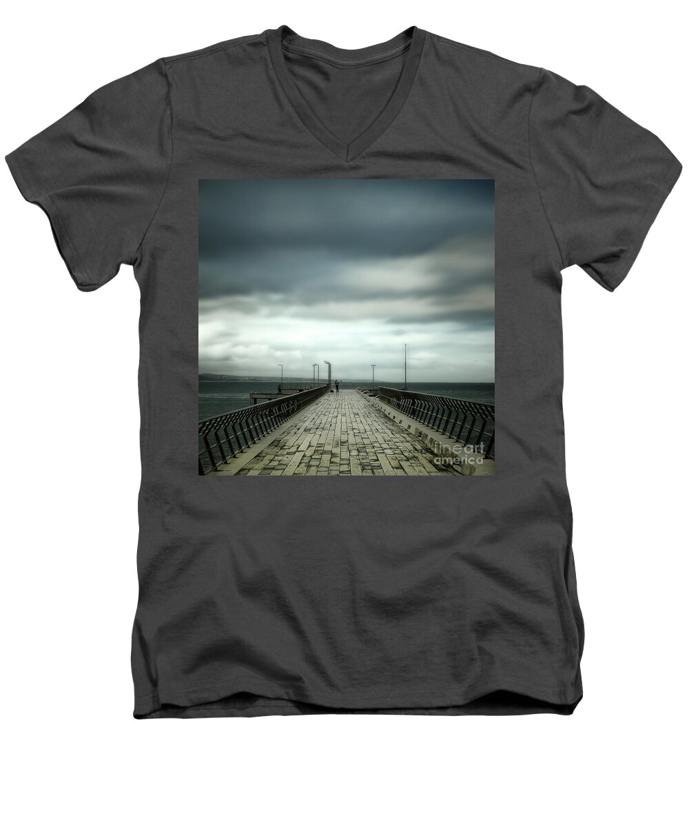 Pier Men's V-Neck T-Shirt featuring the photograph Fishing Pier by Perry Webster