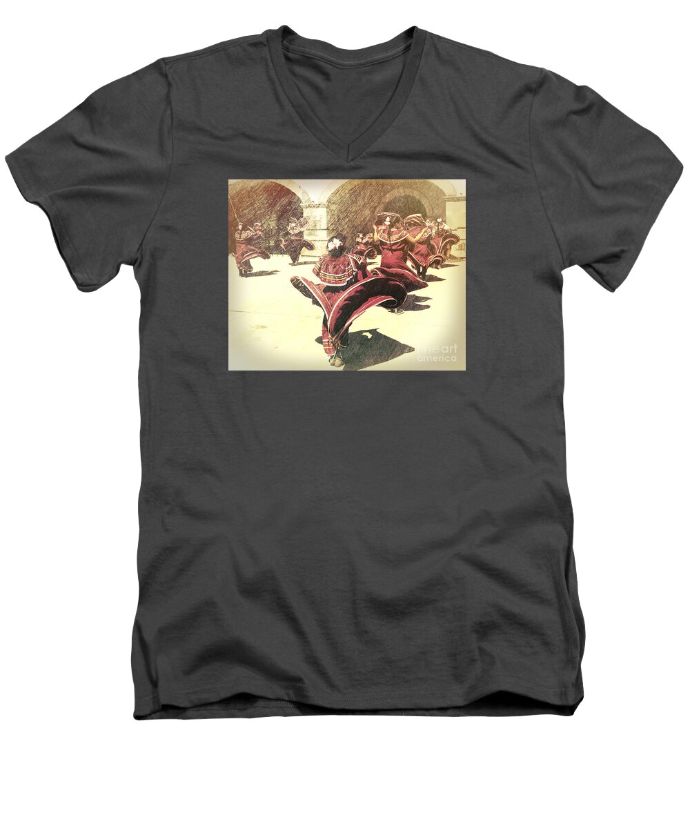 Dancers Men's V-Neck T-Shirt featuring the photograph Flaring Skirts by Barry Weiss