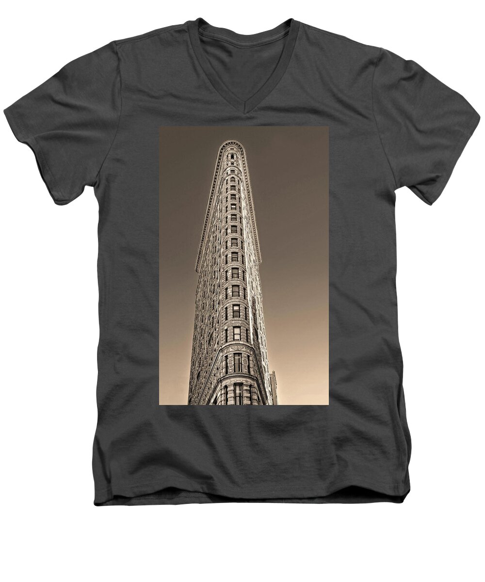 Flat Iron Building Men's V-Neck T-Shirt featuring the photograph Flat Iron Building New York City by Dave Mills