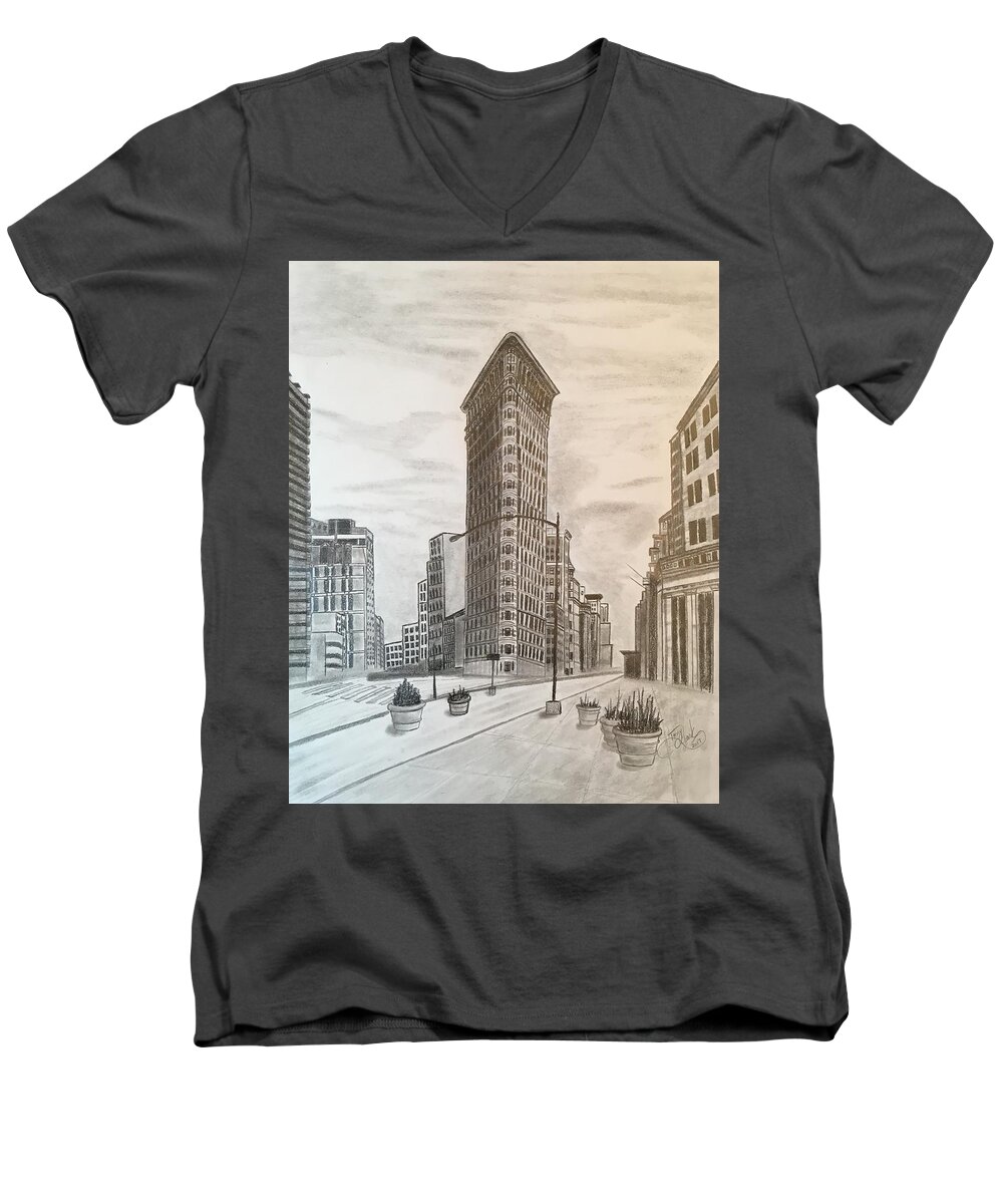 Landscape Men's V-Neck T-Shirt featuring the drawing Flatiron Study by Tony Clark