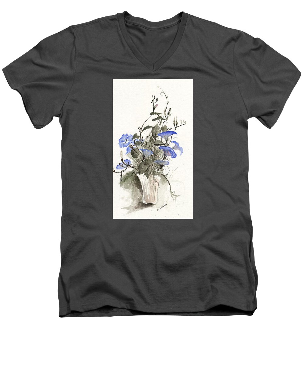 Blue Men's V-Neck T-Shirt featuring the painting Flower study seventeen by Darren Cannell
