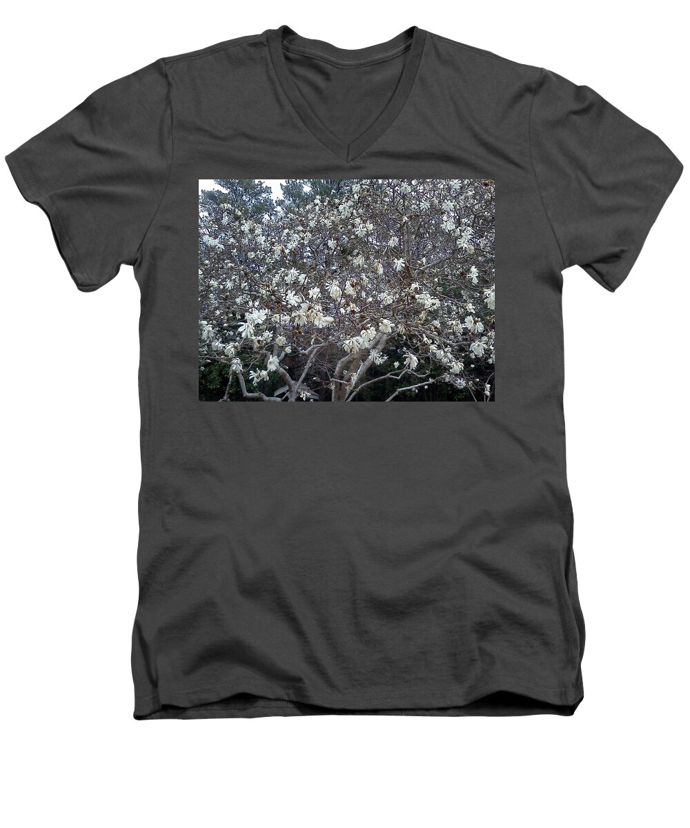 Floral Men's V-Neck T-Shirt featuring the photograph Flowering Tree by Pamela Henry