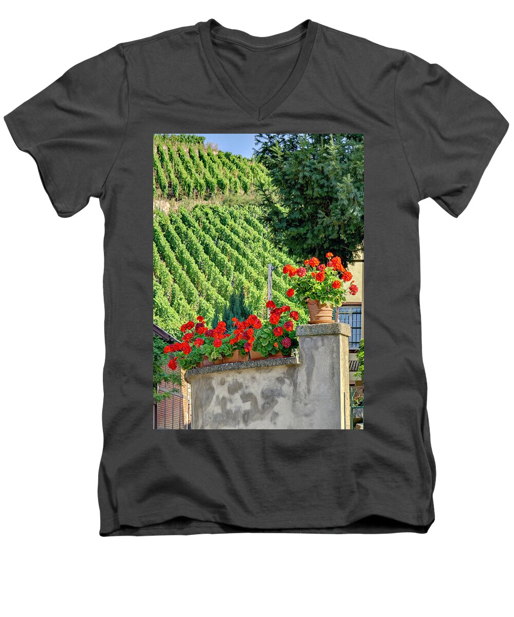 France Men's V-Neck T-Shirt featuring the photograph Flowers and Vines by Alan Toepfer