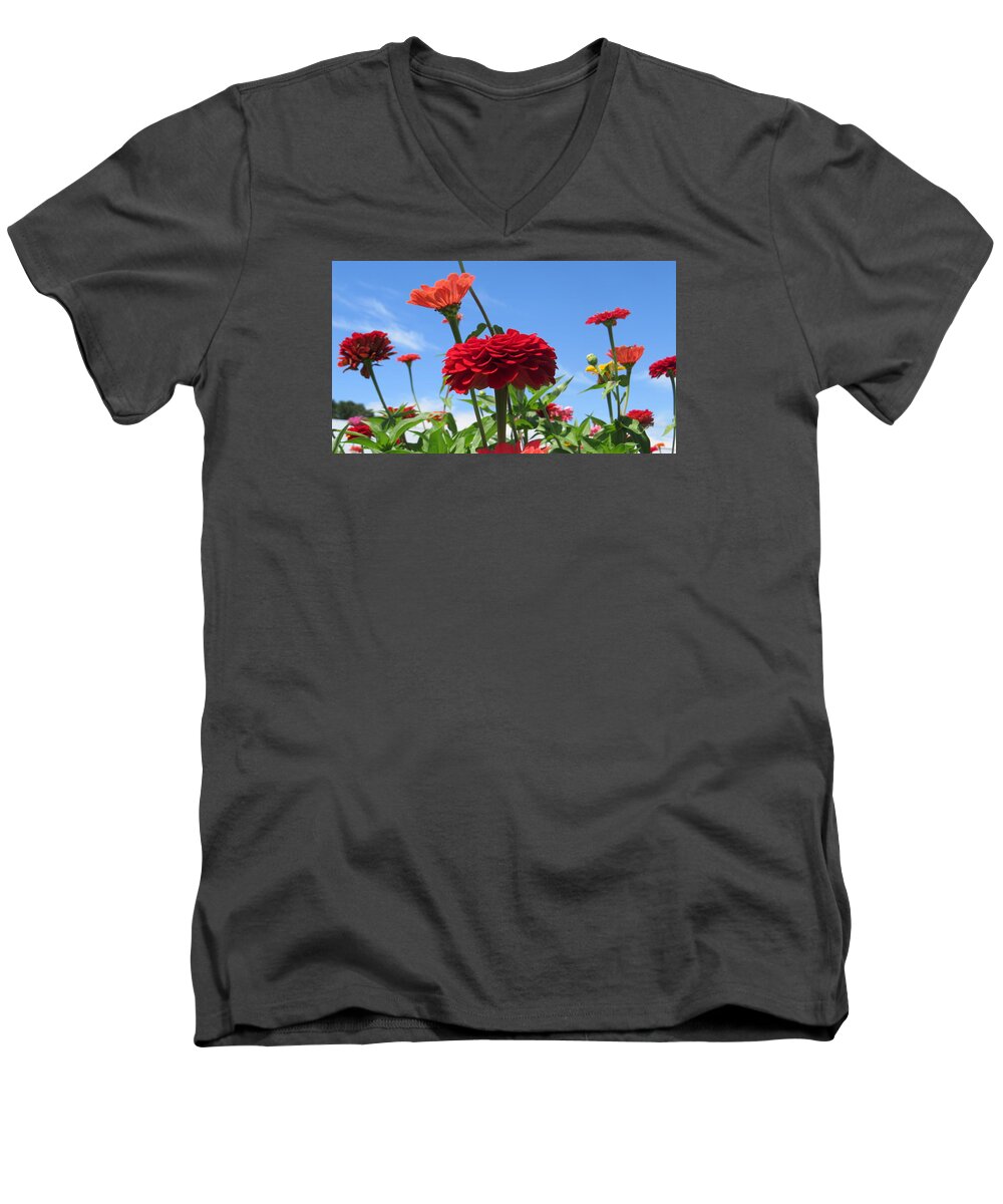 Garden Men's V-Neck T-Shirt featuring the photograph Flowers in the Blue by Jeanette Oberholtzer