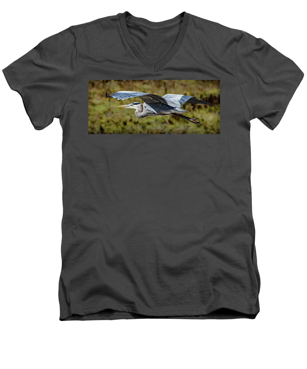 Bird Men's V-Neck T-Shirt featuring the photograph Fly By by Bruce Bonnett
