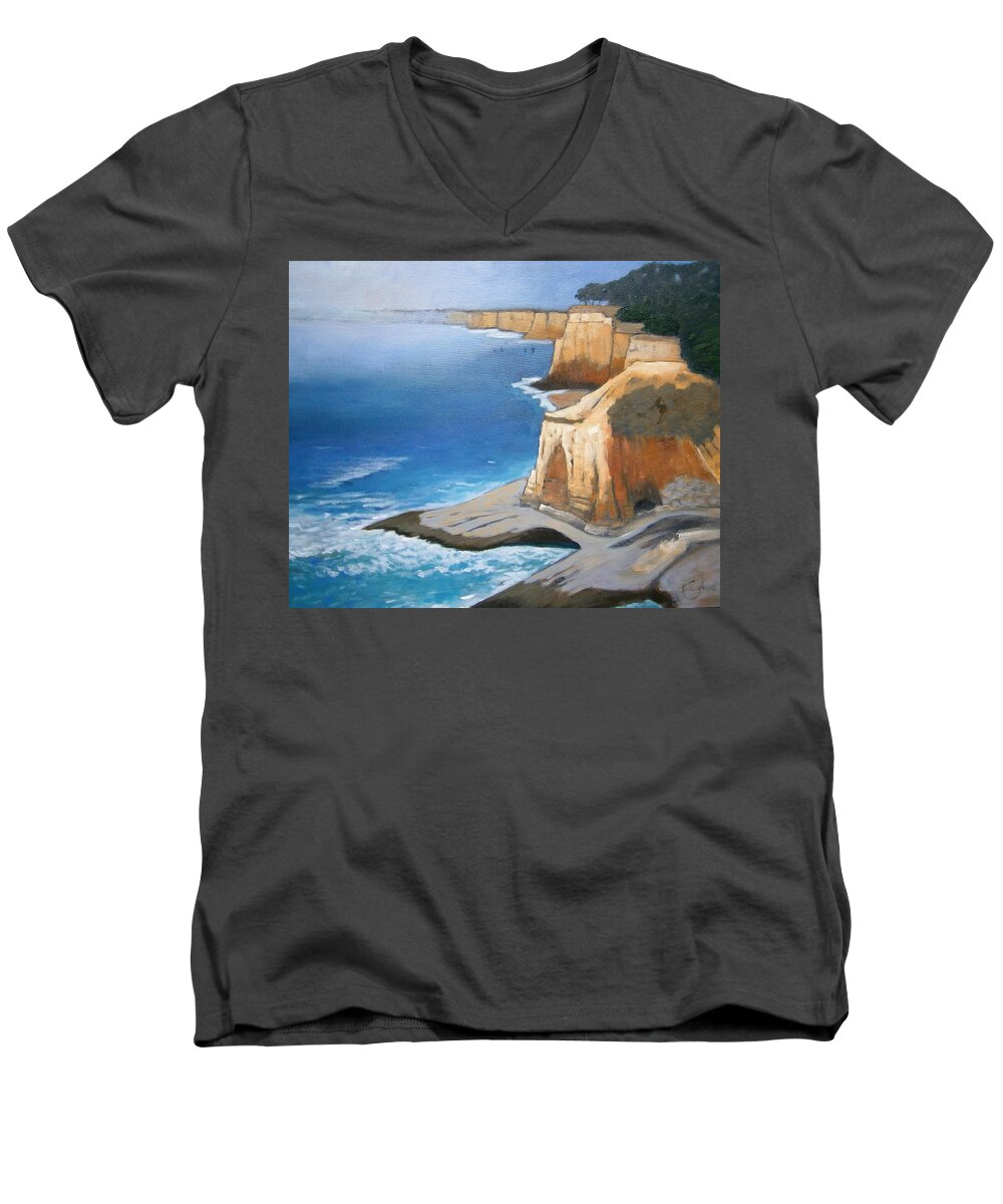 Fog Men's V-Neck T-Shirt featuring the painting Fog Burning Off by Gary Coleman