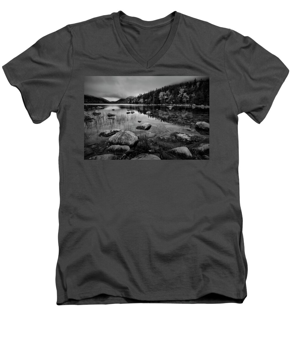 Jon Evan Glaser Men's V-Neck T-Shirt featuring the photograph Fog on Bubble Pond by Jon Glaser