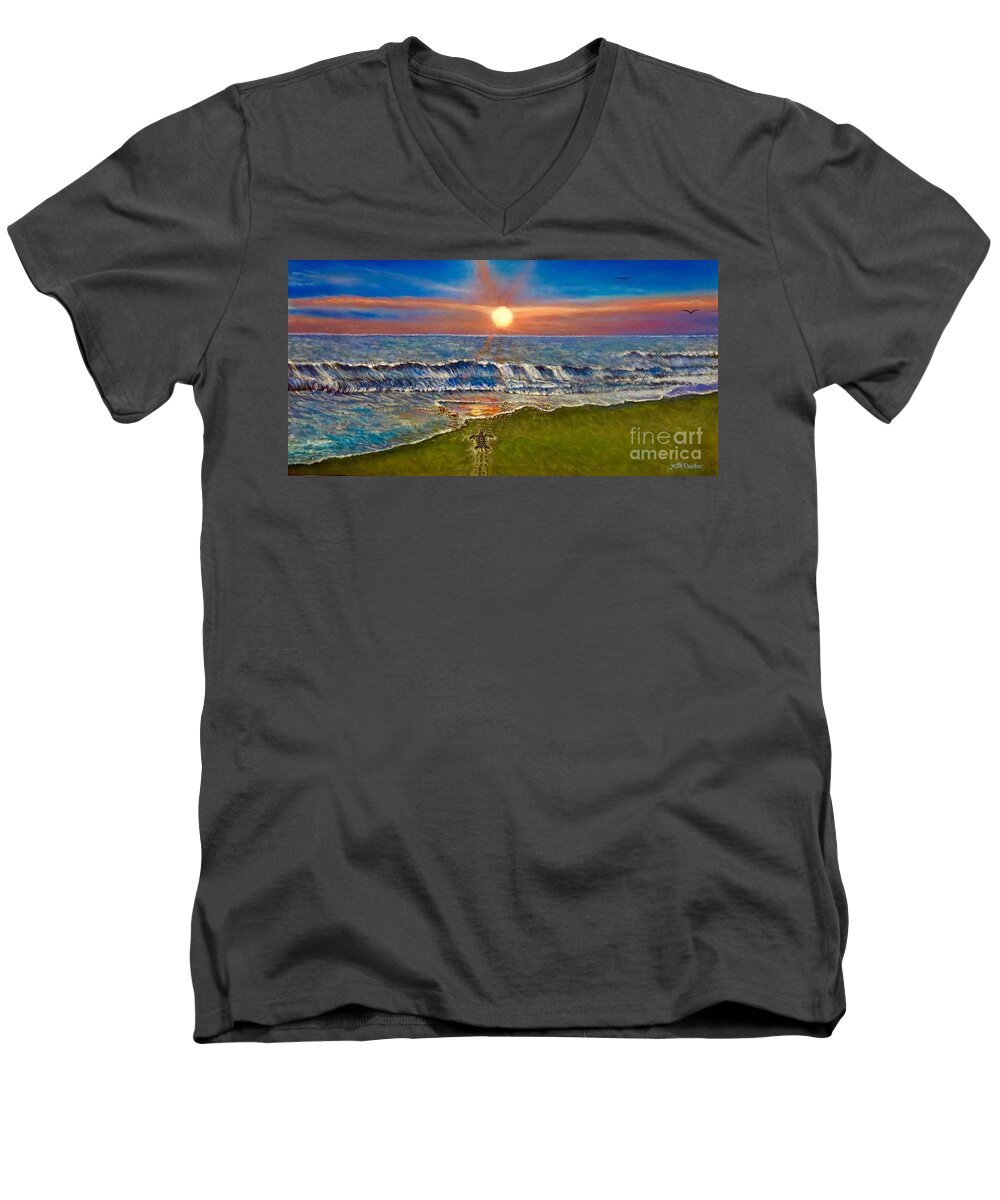 Mexico City Beach Men's V-Neck T-Shirt featuring the painting Follow the One True Light by Kimberlee Baxter