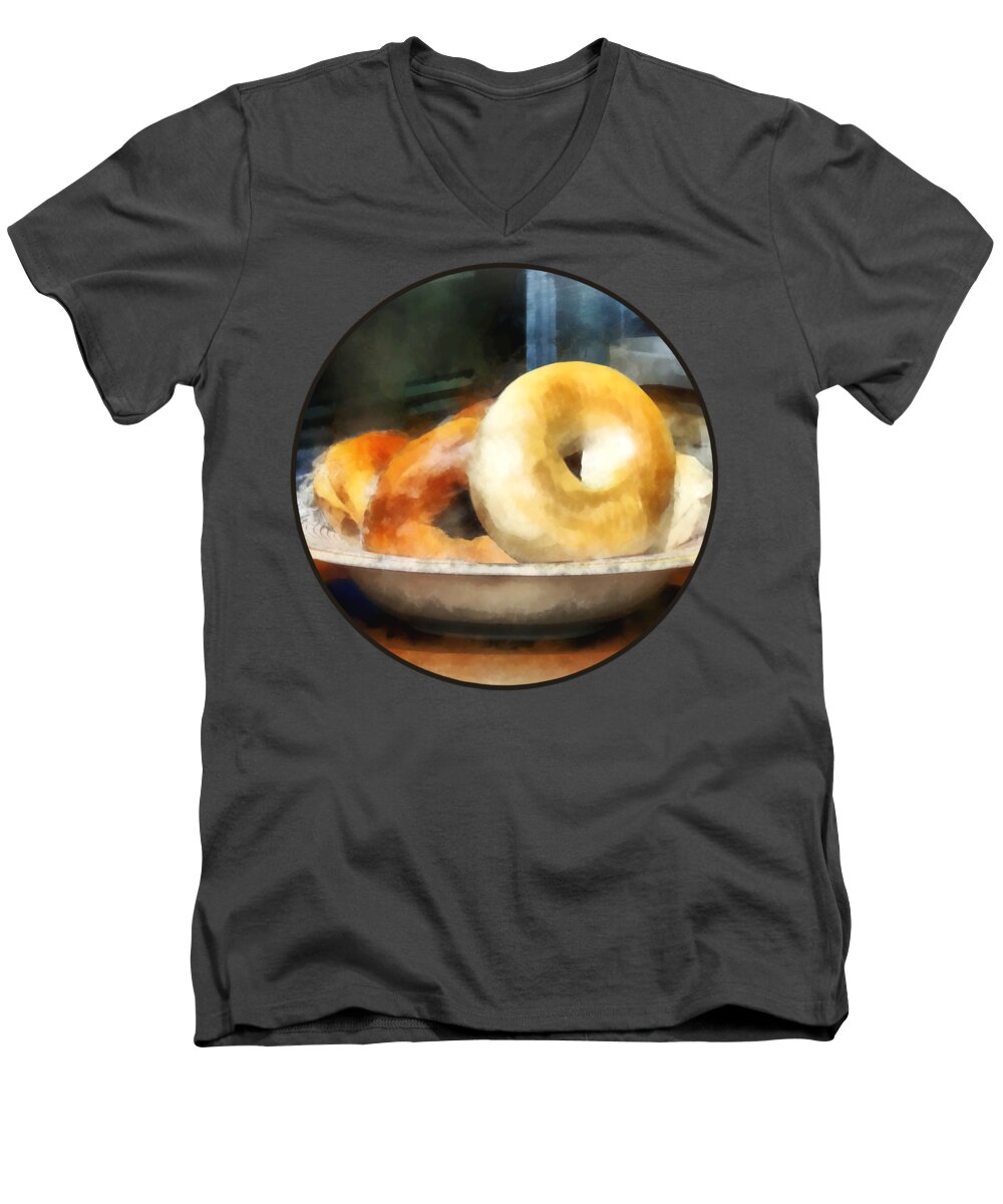 Bagels Men's V-Neck T-Shirt featuring the photograph Food - Bagels for Sale by Susan Savad