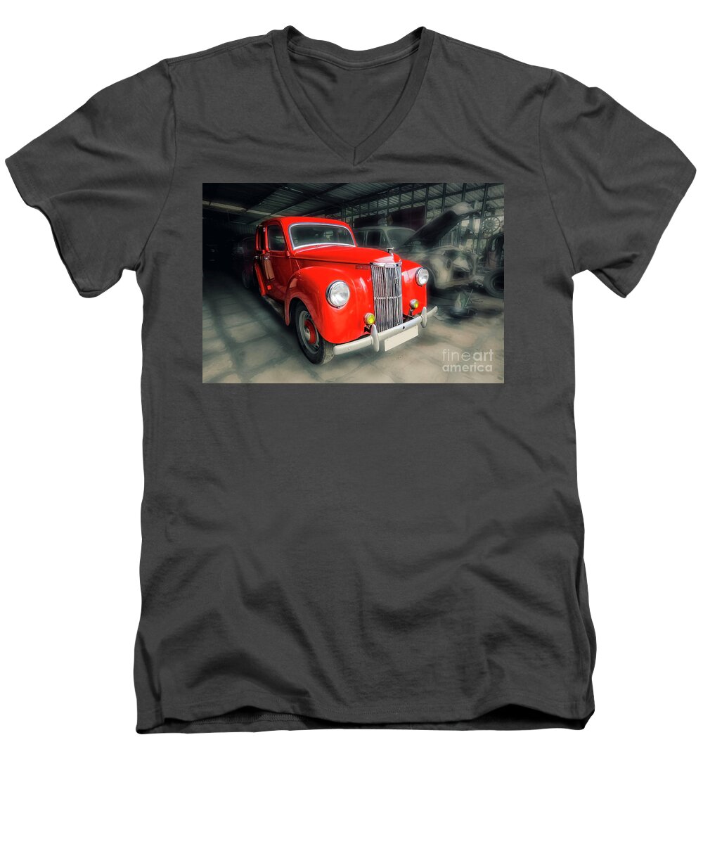 Red Men's V-Neck T-Shirt featuring the photograph Ford Prefect by Charuhas Images
