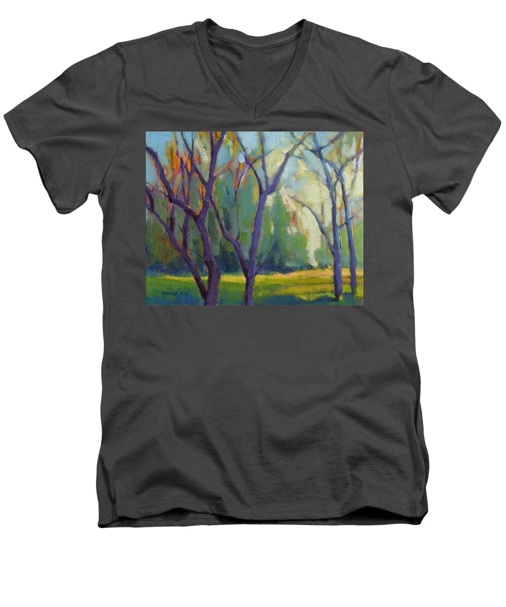 Forest Men's V-Neck T-Shirt featuring the painting Forest in Spring by Konnie Kim
