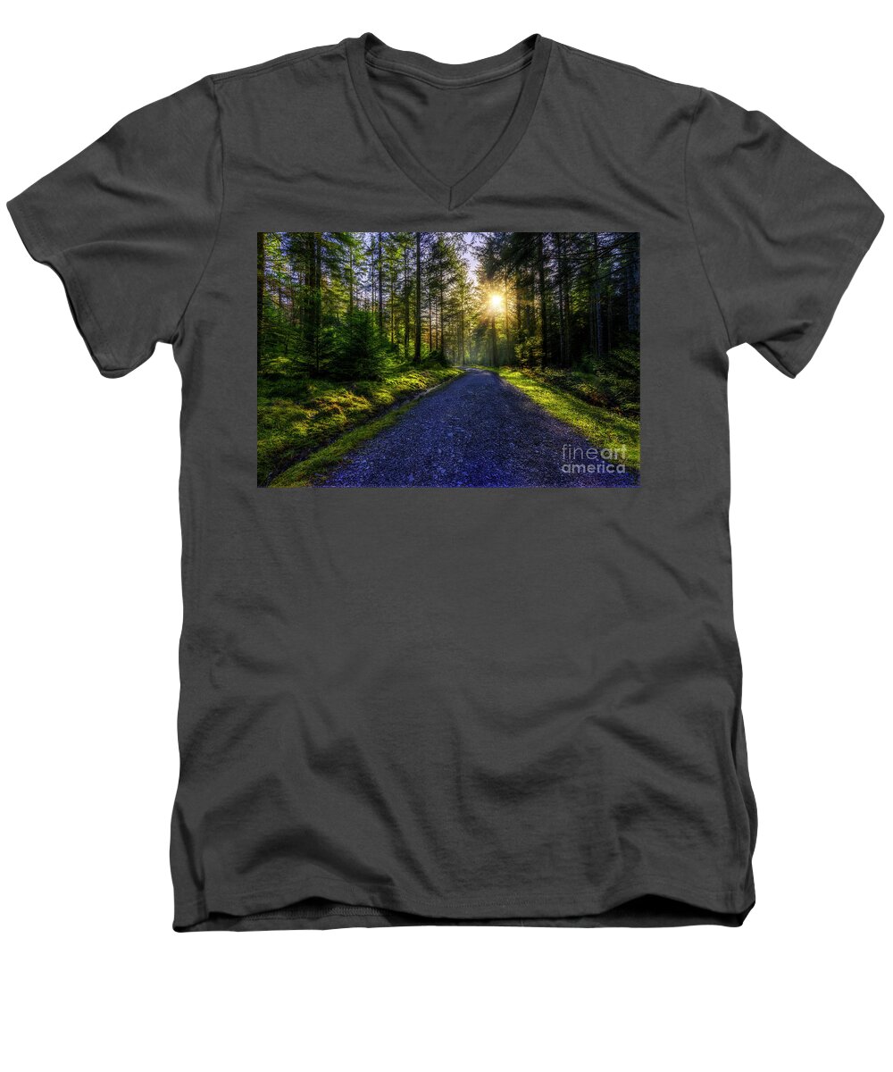 Sunlight Men's V-Neck T-Shirt featuring the photograph Forest Sunlight by Ian Mitchell