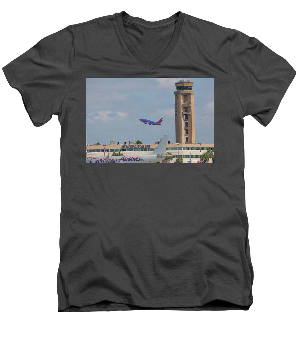 Fll Men's V-Neck T-Shirt featuring the photograph Fort Lauderdale Airport by Dart Humeston