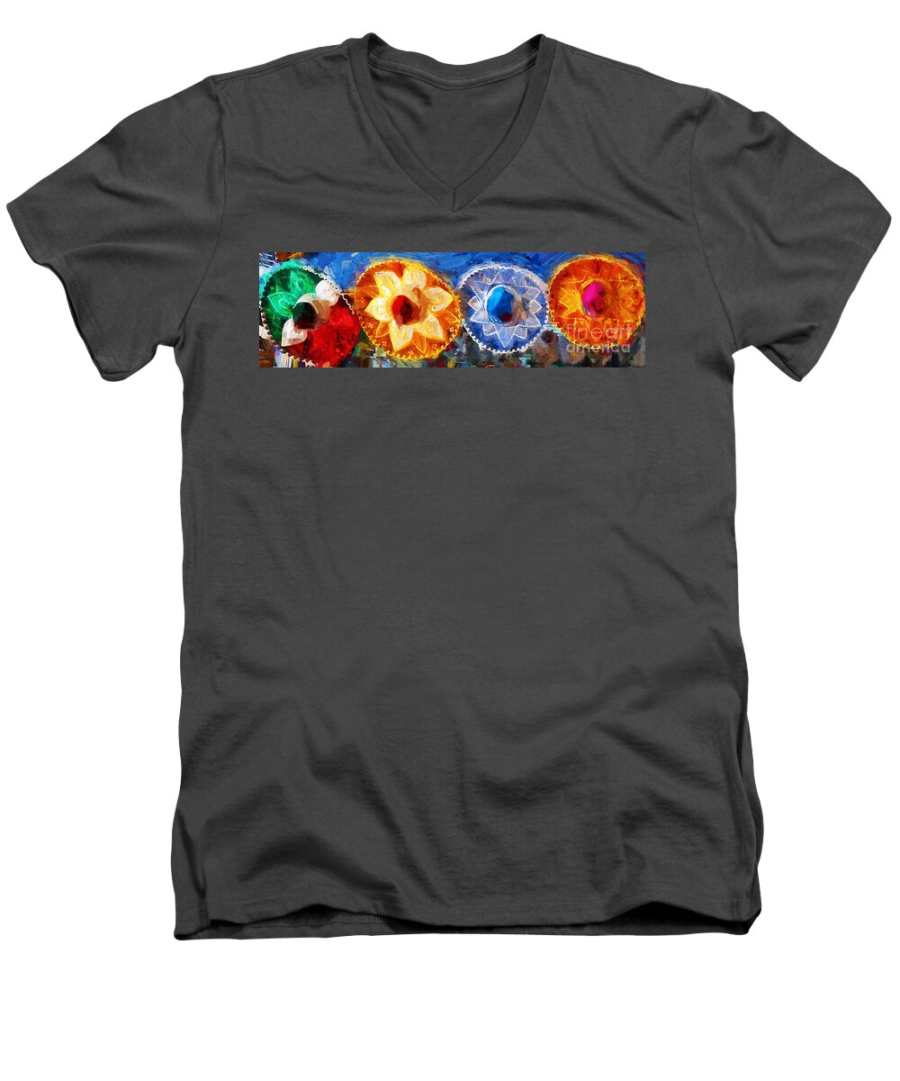 Caribbean Men's V-Neck T-Shirt featuring the photograph Four Amigos in Cozumel by Sue Melvin