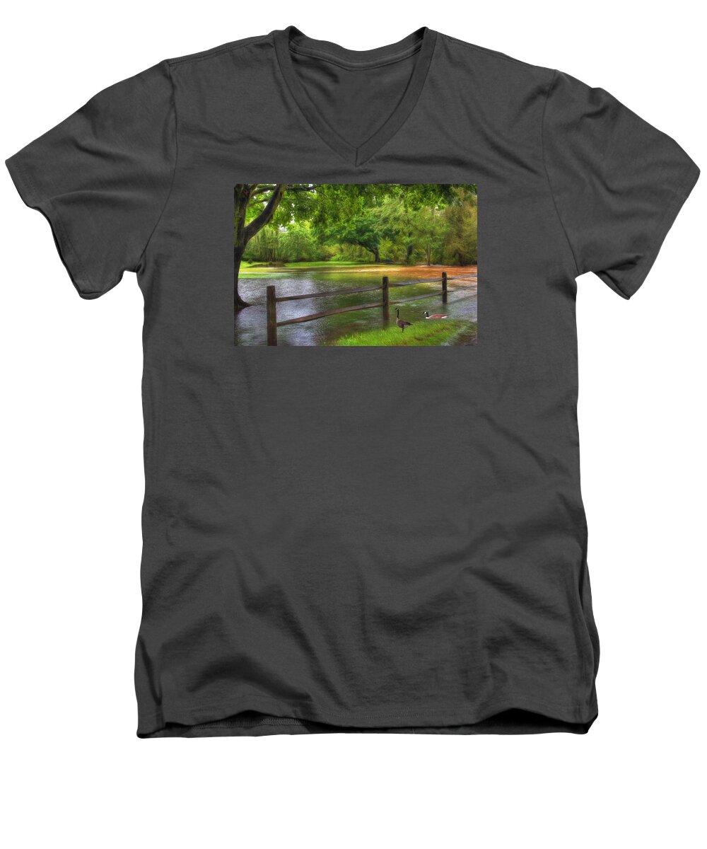 Flood Men's V-Neck T-Shirt featuring the digital art Fourth Street Flood by Sharon Batdorf