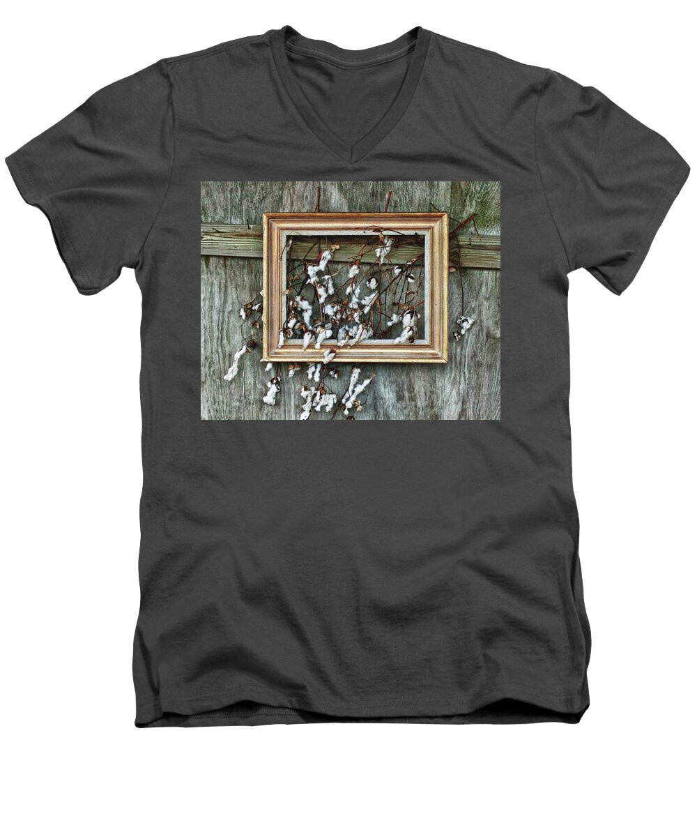 Black And White Men's V-Neck T-Shirt featuring the painting Framed Cotton by Michael Thomas