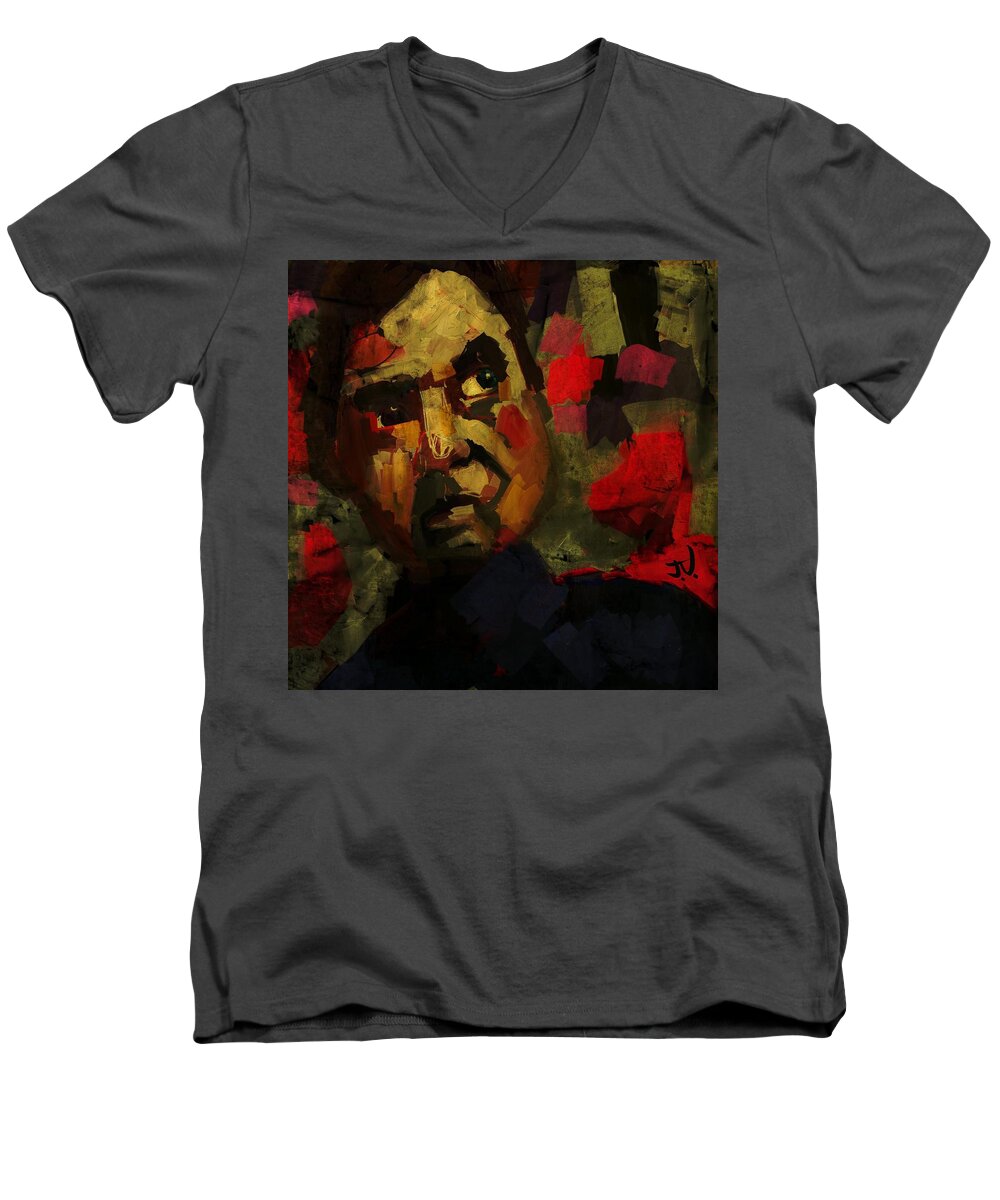 Portrait Men's V-Neck T-Shirt featuring the digital art Francis Bacon I by Jim Vance