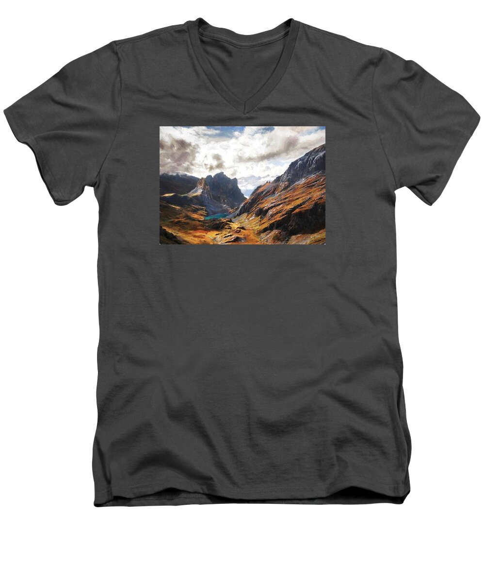Landscape Men's V-Neck T-Shirt featuring the digital art French Alps by Charmaine Zoe