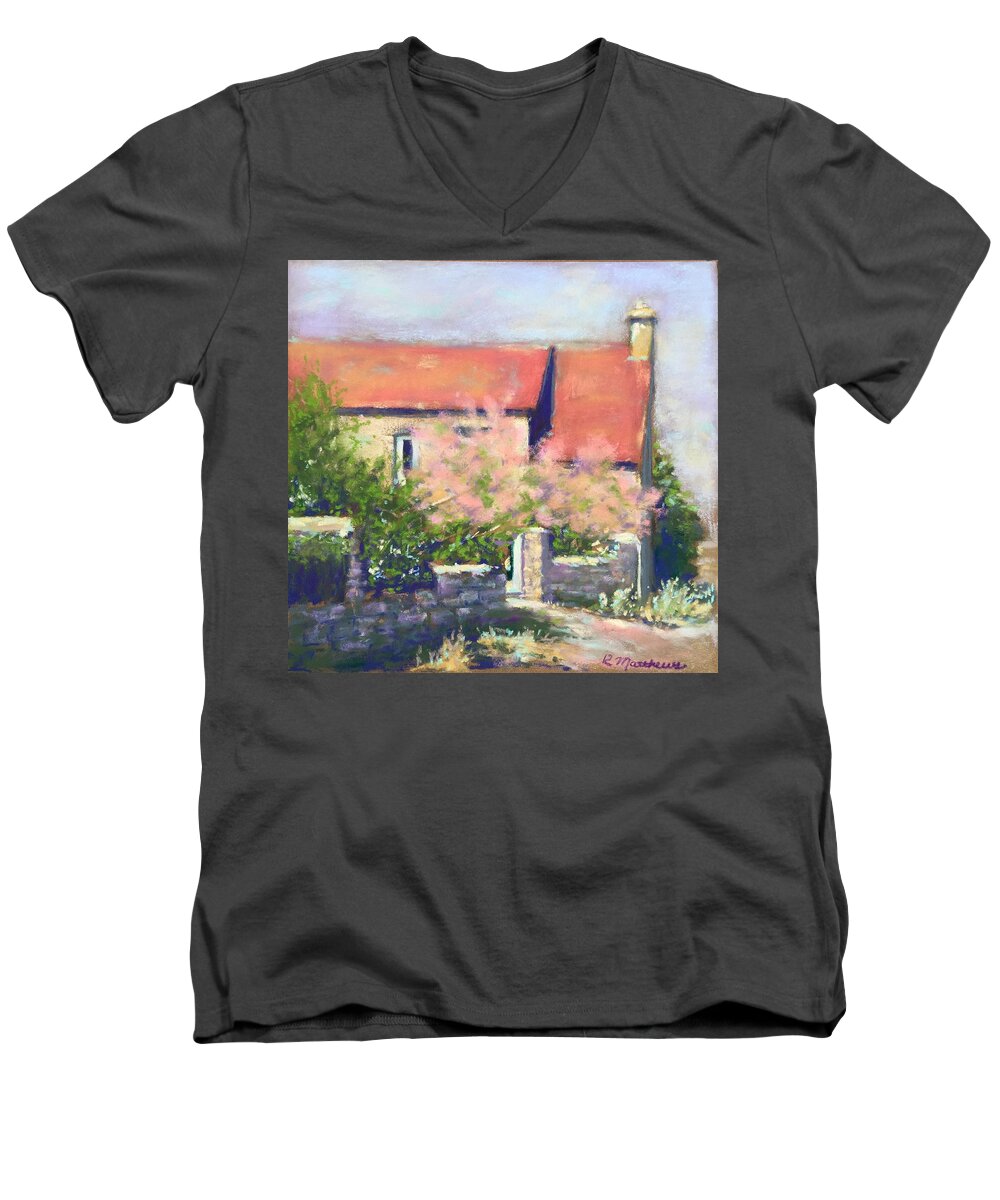 French Cottage Men's V-Neck T-Shirt featuring the pastel French cottage by Rebecca Matthews