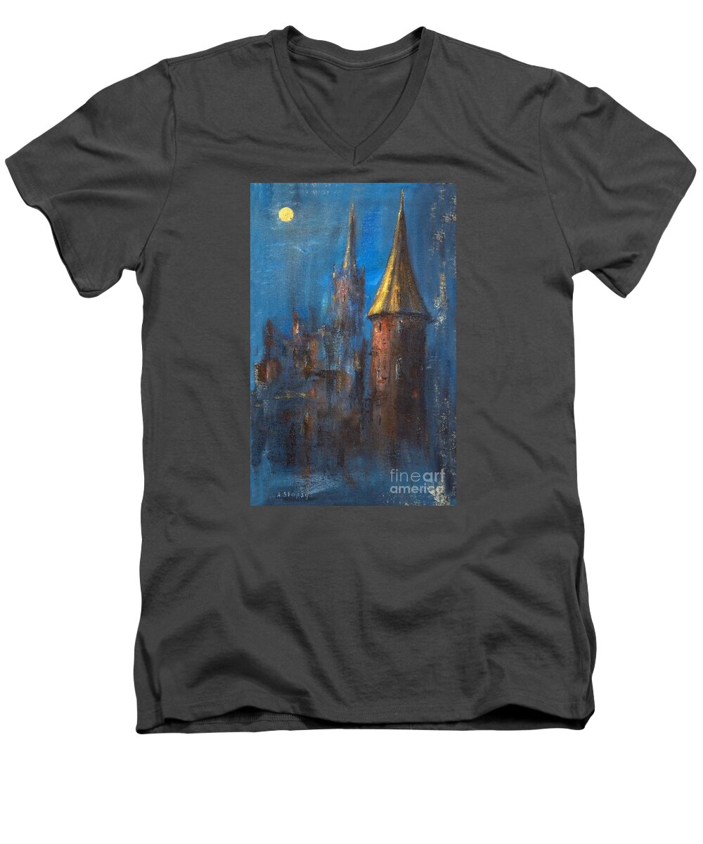 Medieval Men's V-Neck T-Shirt featuring the painting From medieval times by Arturas Slapsys