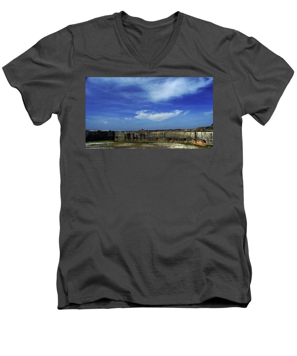 Sky Men's V-Neck T-Shirt featuring the photograph Ft. Pickens Sky 2 by George Taylor