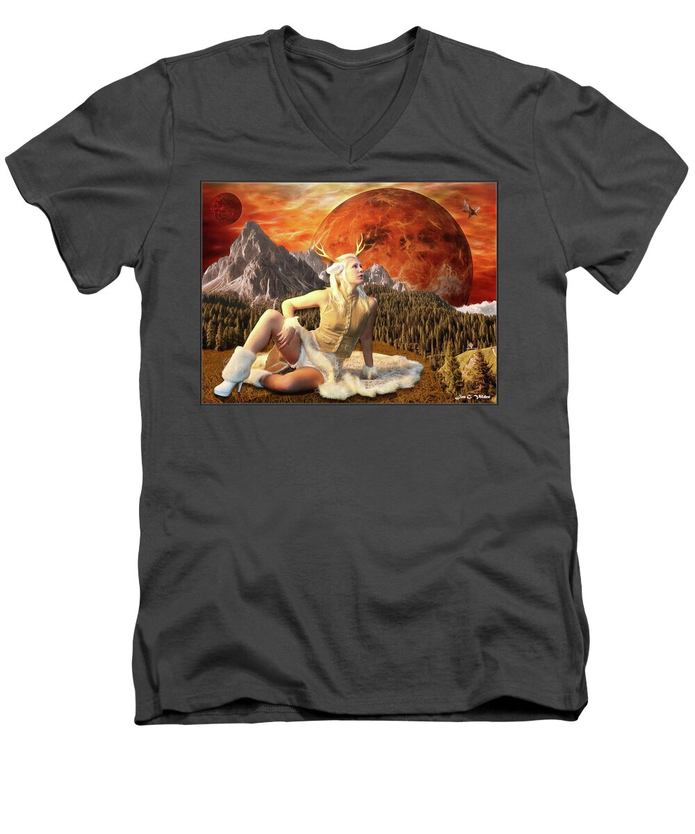 Fantasy Men's V-Neck T-Shirt featuring the photograph Fuan At Dawn by Jon Volden