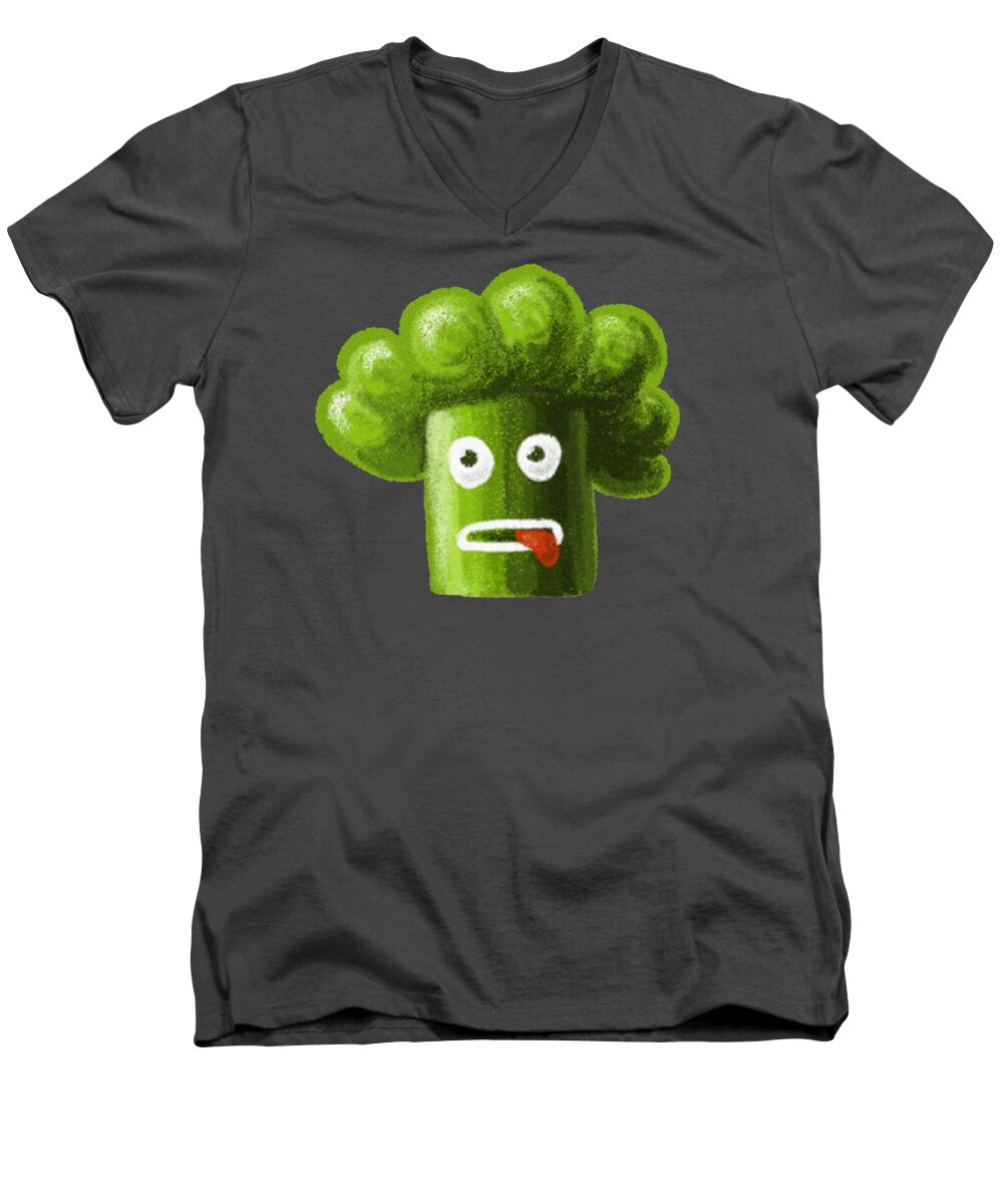 Broccoli Men's V-Neck T-Shirt featuring the digital art Funny Broccoli by Boriana Giormova