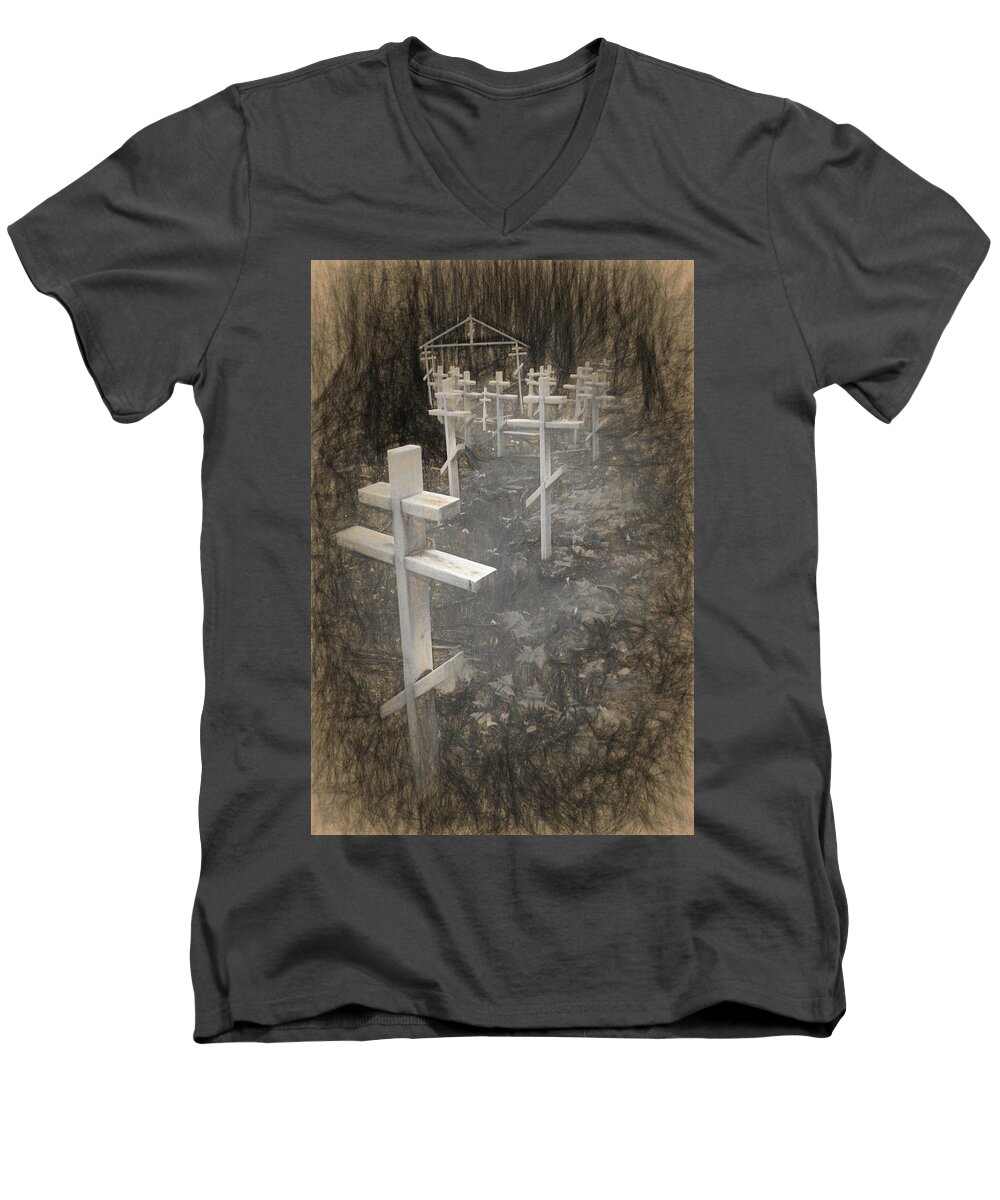 Cemetary Men's V-Neck T-Shirt featuring the photograph Funter Bay Markers by Susan Stephenson