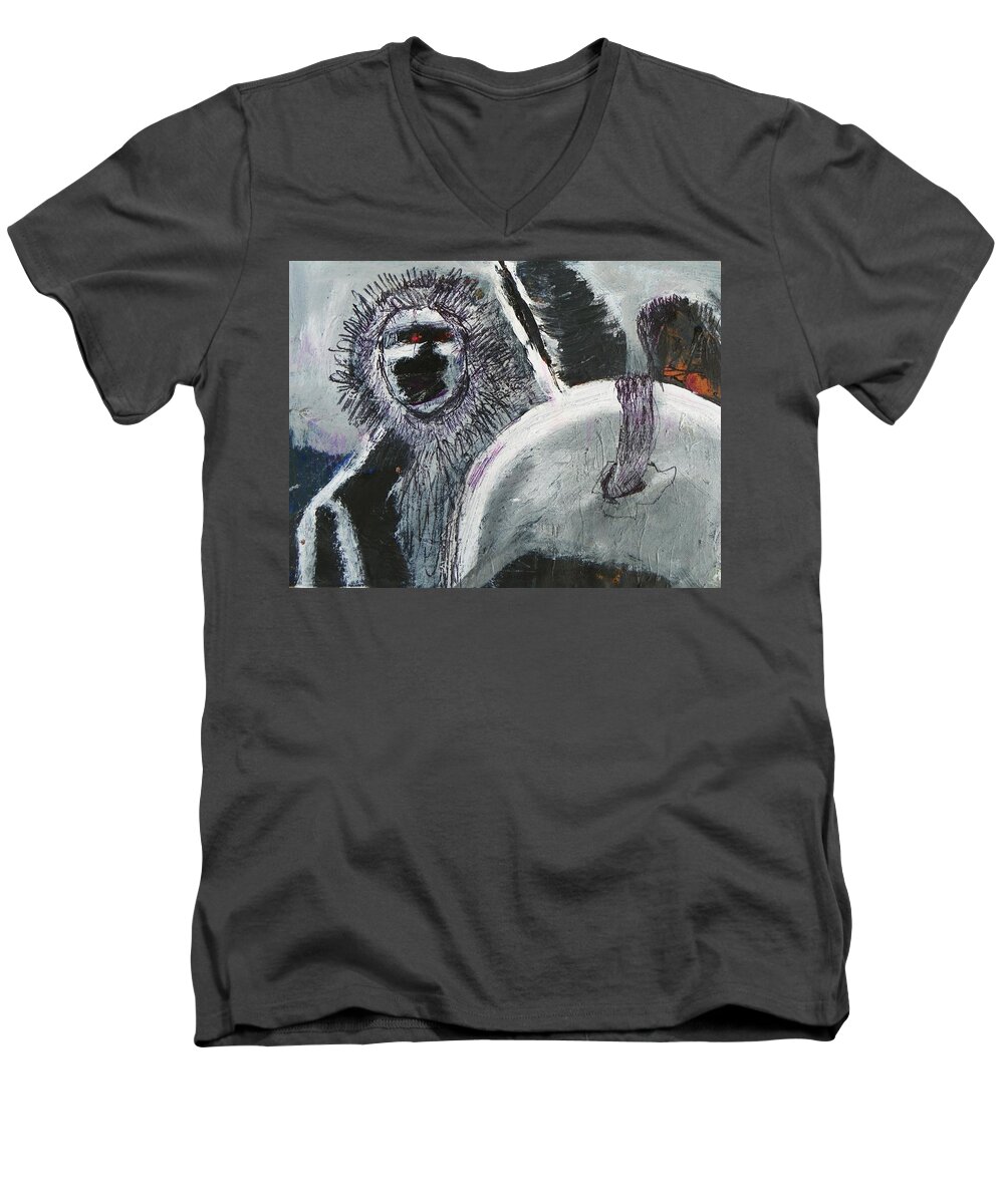 Expressive Men's V-Neck T-Shirt featuring the painting Future and Past by Judith Redman