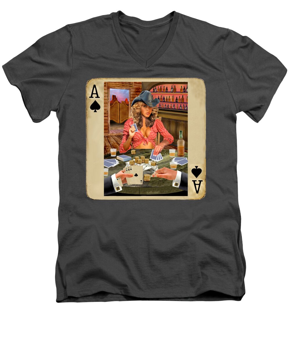 Female Gambler Men's V-Neck T-Shirt featuring the digital art Gamblin' Cowgirl by Glenn Holbrook