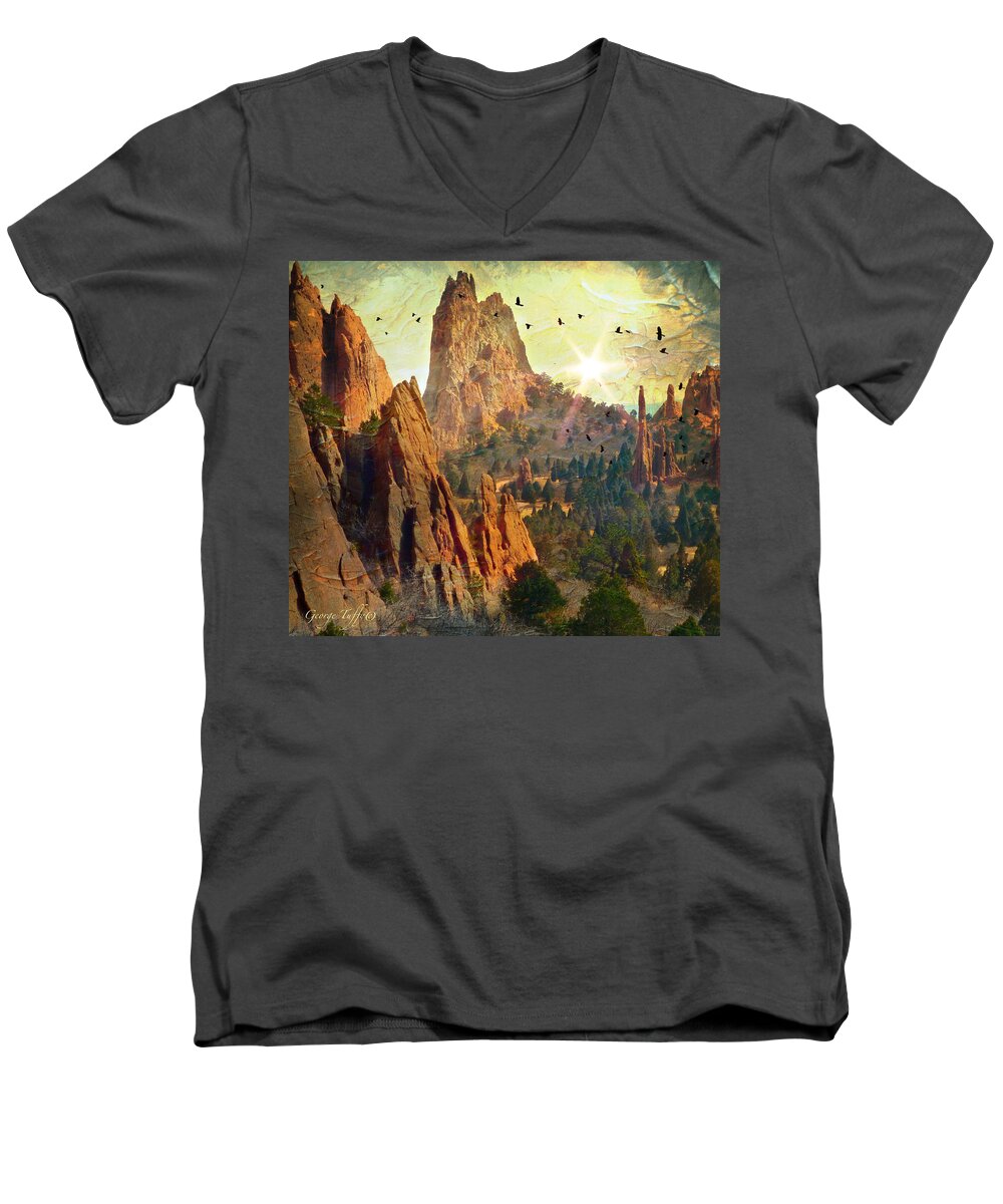 Digital Painting Men's V-Neck T-Shirt featuring the photograph Garden of the Gods by George Tuffy