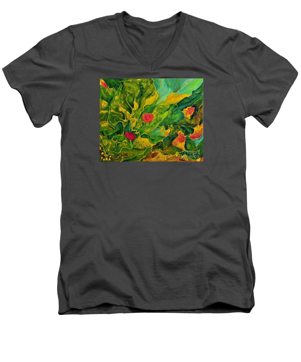 Garden Men's V-Neck T-Shirt featuring the painting Garden Series by Teresa Wegrzyn