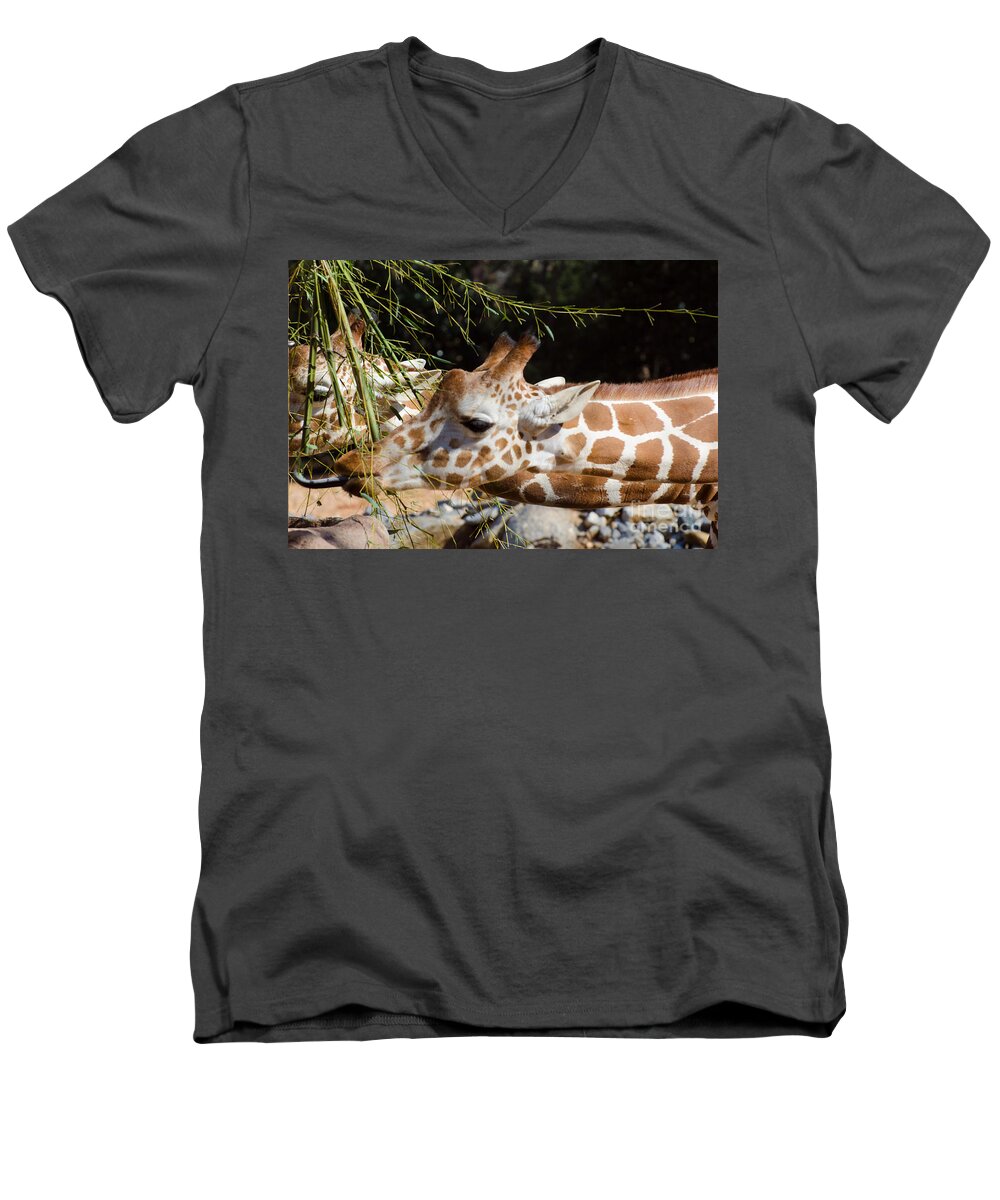 Giraffe Men's V-Neck T-Shirt featuring the photograph Gentle Beauty by Donna Brown