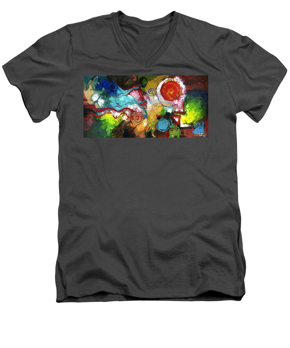 Abstract Men's V-Neck T-Shirt featuring the painting Gentle Persuasion by Sally Trace