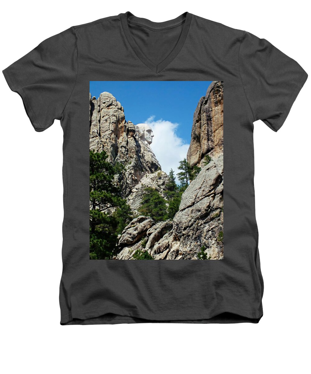 United States Men's V-Neck T-Shirt featuring the photograph George Washinton Profile - Mount Rushmore South Dakota by Joseph Hendrix