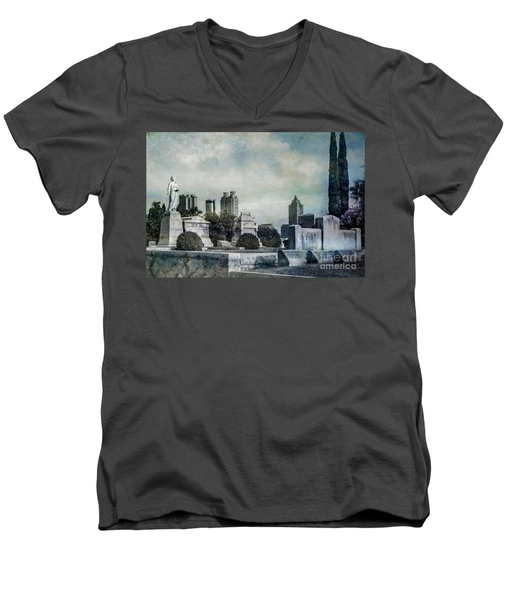 Oakland Cemetery Men's V-Neck T-Shirt featuring the photograph Ghostly Oakland Cemetery by Doug Sturgess