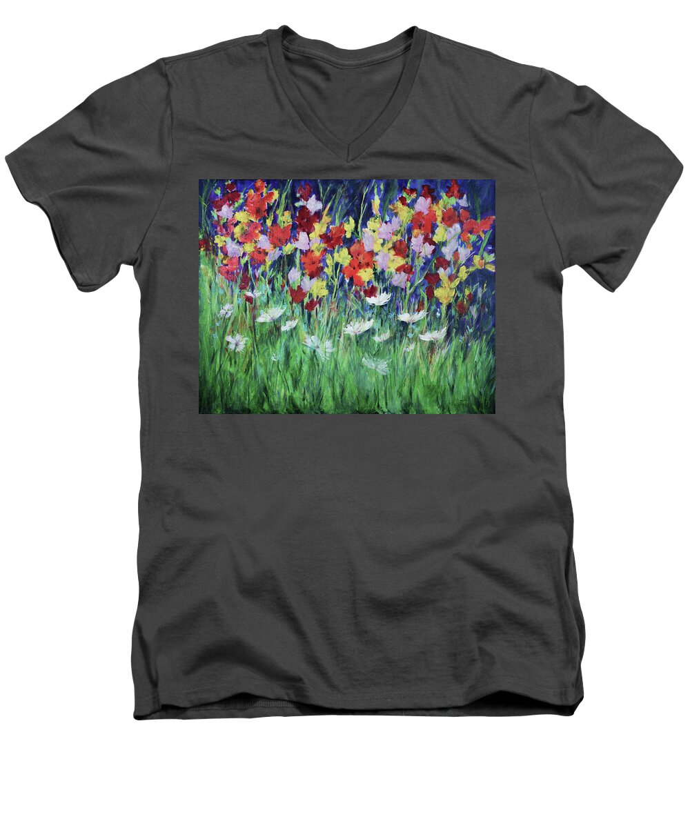 Painting Men's V-Neck T-Shirt featuring the painting Glad All Over by Lee Beuther