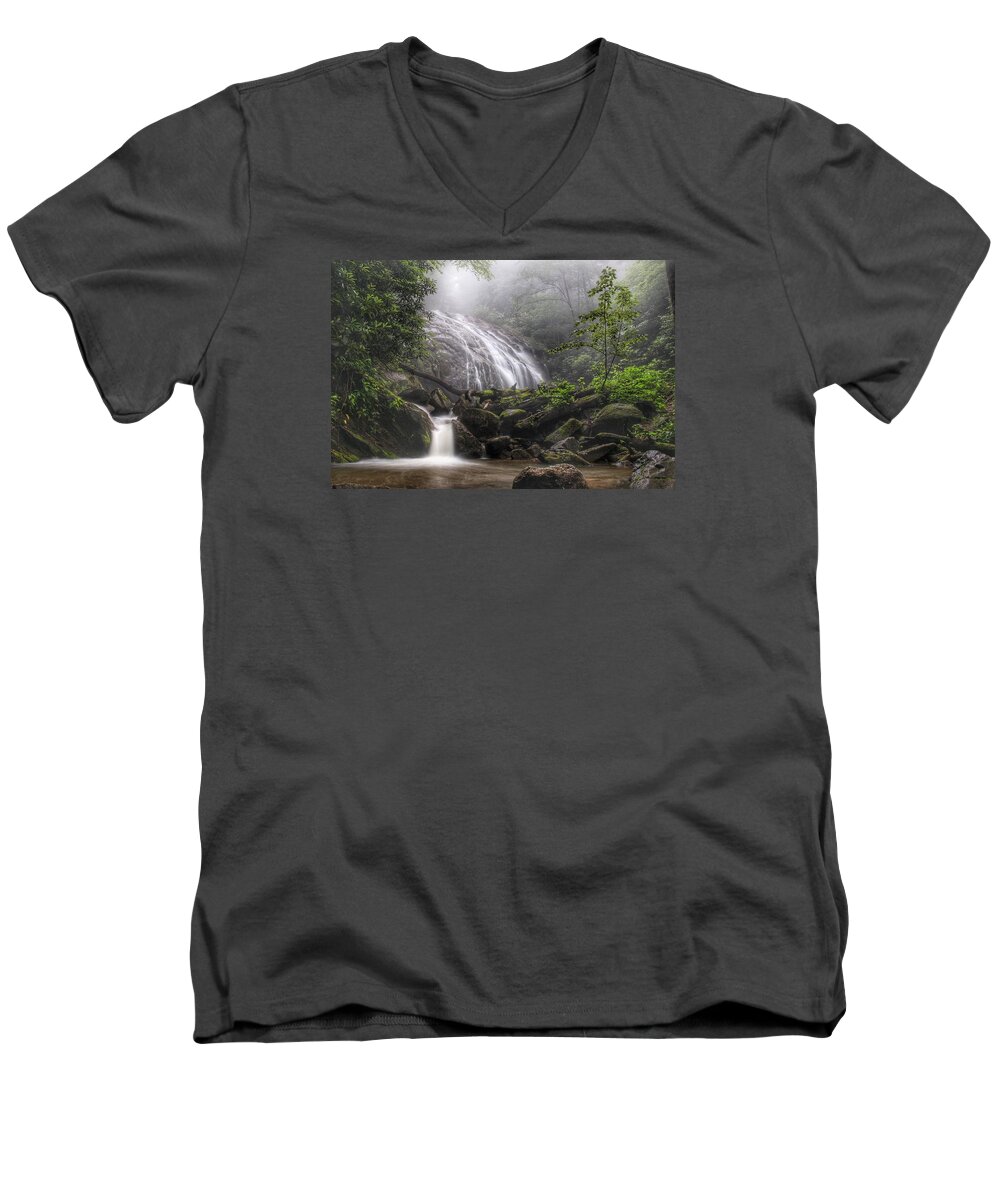 Glen Burney Falls Men's V-Neck T-Shirt featuring the photograph Glen Burney Falls by Chris Berrier