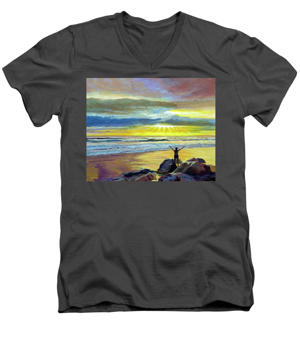 Glory Men's V-Neck T-Shirt featuring the painting Glorious Day by Lynn Hansen