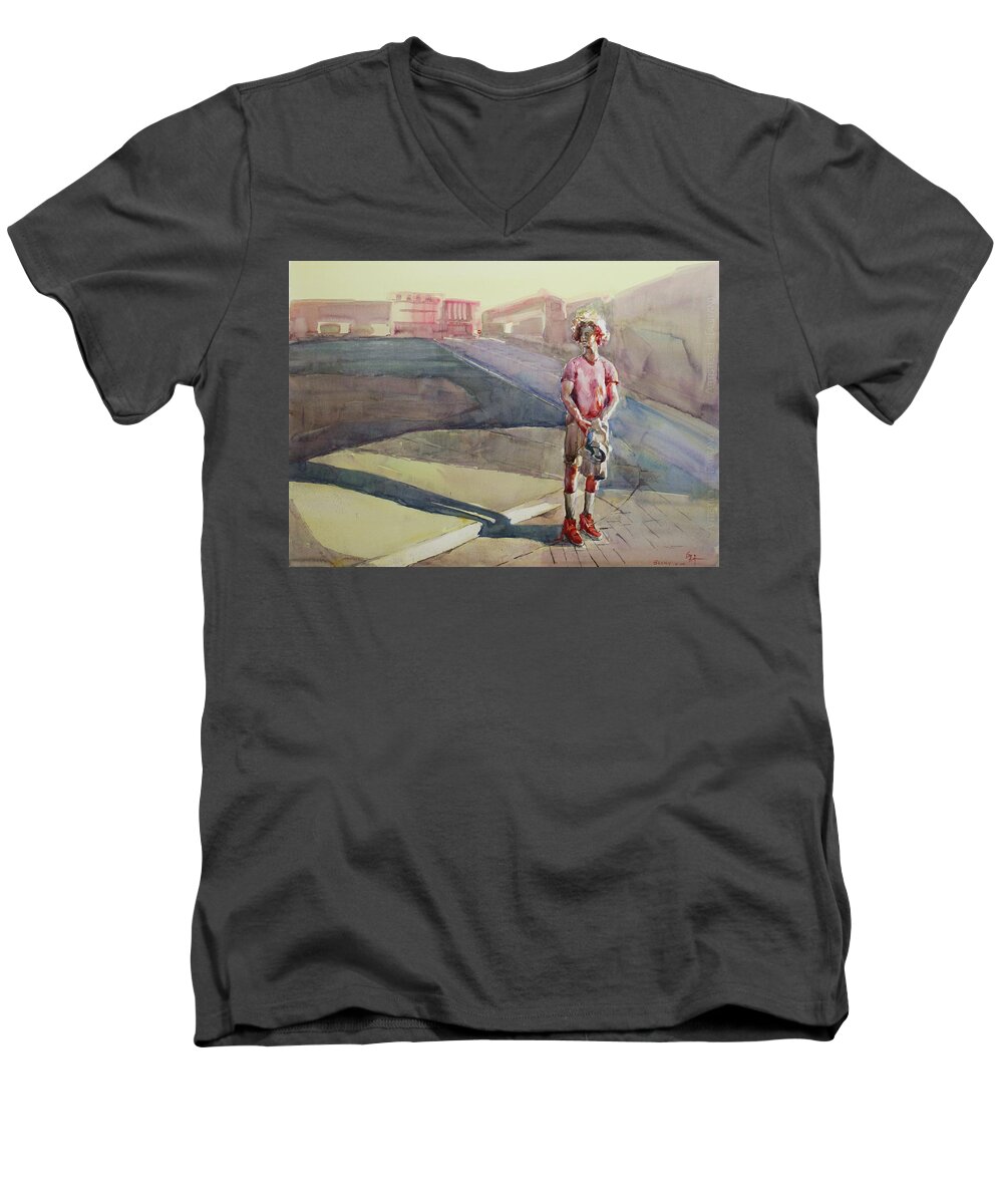 Watercolor Men's V-Neck T-Shirt featuring the painting Coming Home by Becky Kim