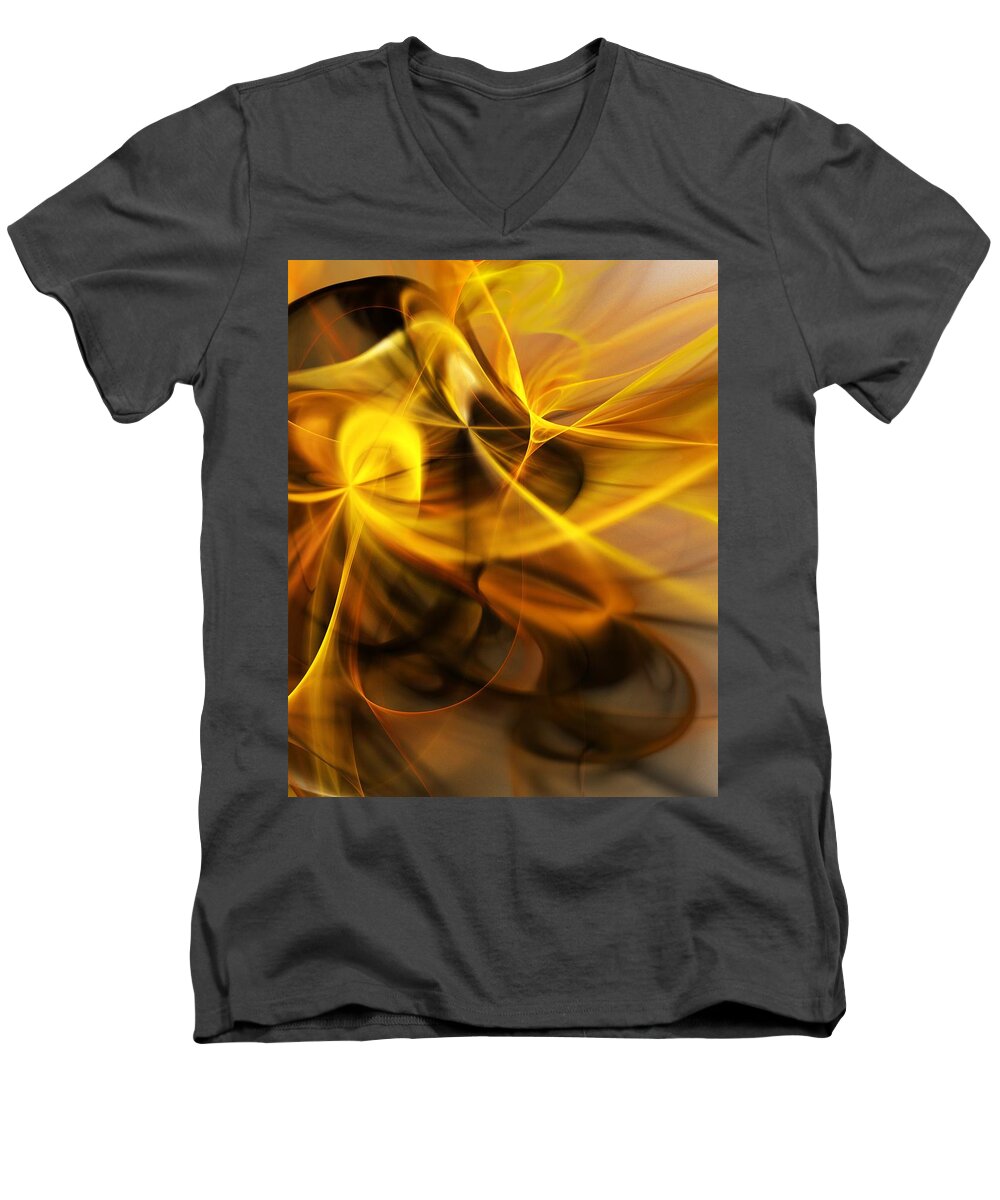 Fractal Men's V-Neck T-Shirt featuring the digital art Gold and Shadows by David Lane