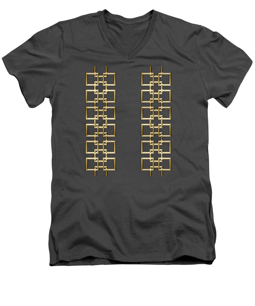 Gold Geo 5 - Chuck Staley Design Men's V-Neck T-Shirt featuring the digital art Gold Geo 5 by Chuck Staley