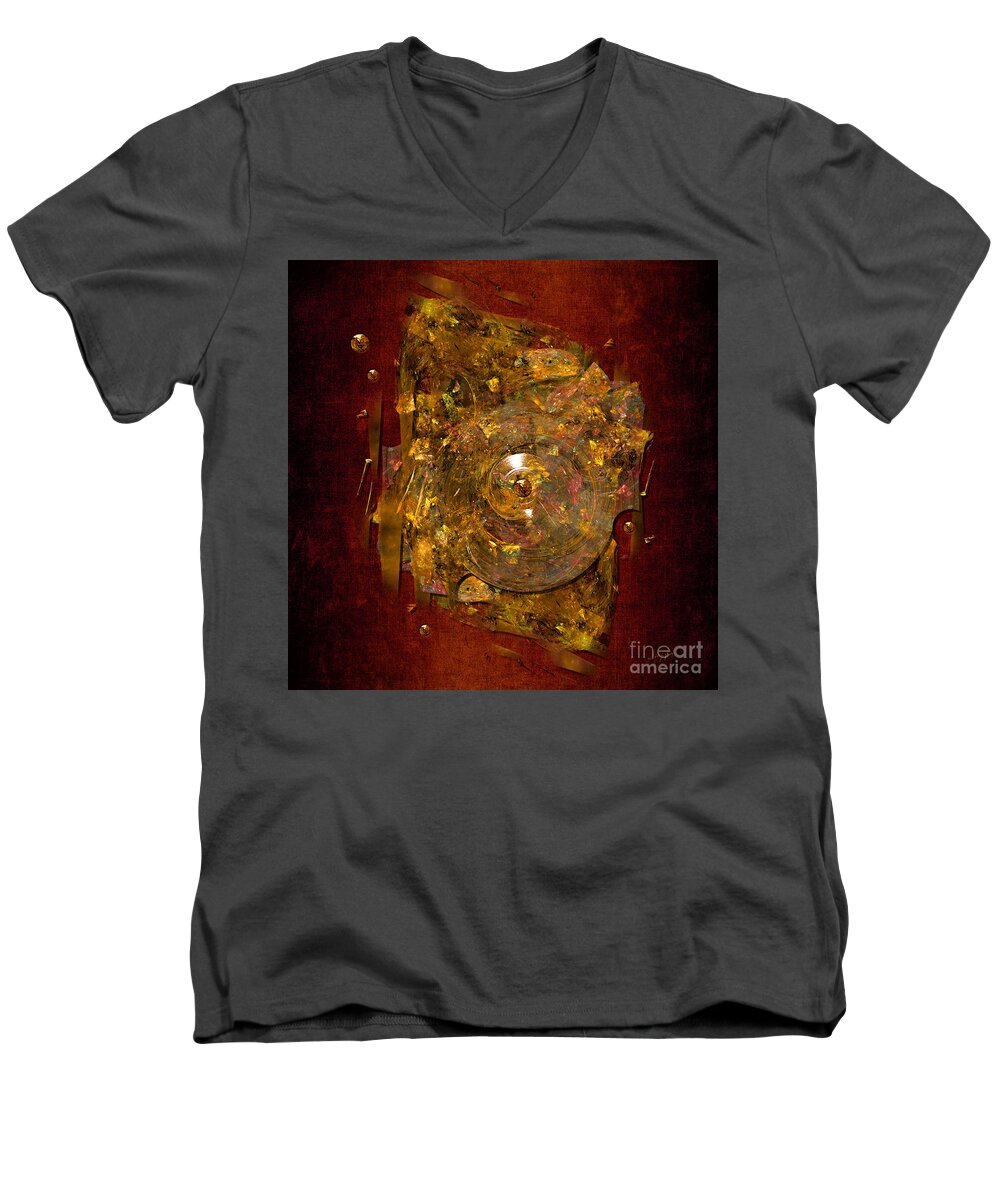 Abstract Men's V-Neck T-Shirt featuring the digital art Golden abstract by Alexa Szlavics