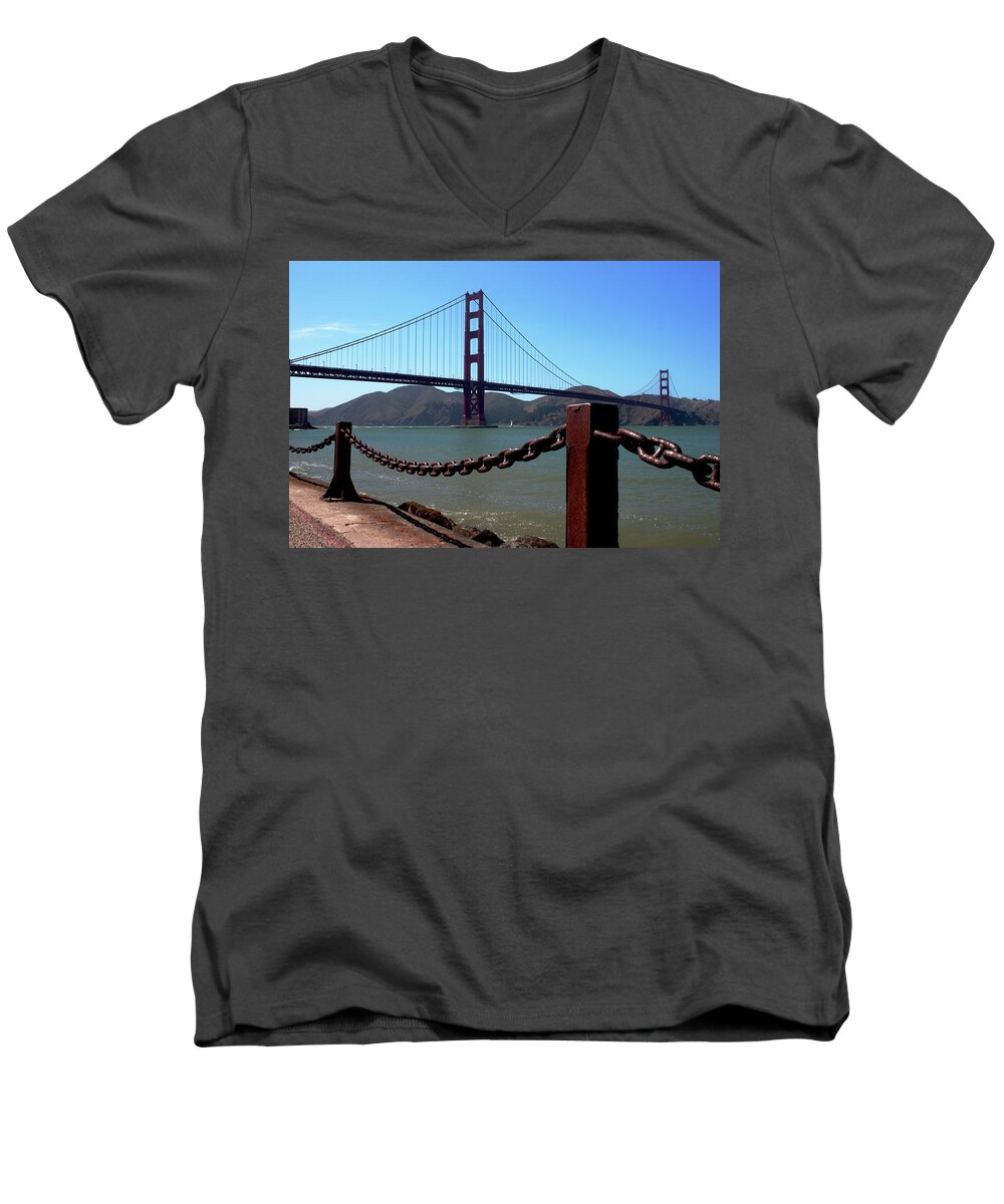 Golden Gate Men's V-Neck T-Shirt featuring the photograph Golden Gate Bridge by Ivete Basso Photography